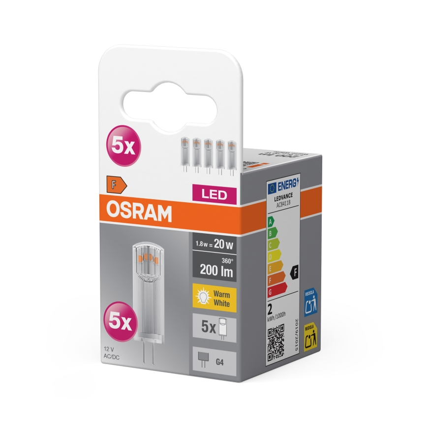 Sada 5× LED žiaroviek PIN G4/1,8 W/12 V 2700 K - Osram