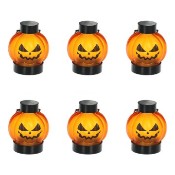 SADA 6x LED Dekorácia HALLOWEEN LED/1xCR2032/teplá biela tekvica