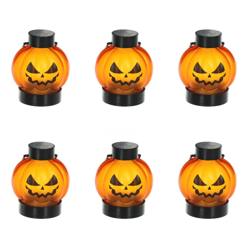 SADA 6x LED Dekorácia HALLOWEEN LED/1xCR2032/teplá biela tekvica