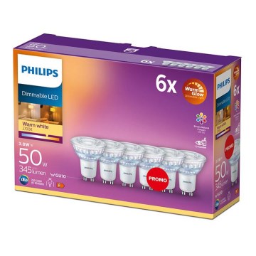 SADA 6x LED Stmievateľná žiarovka Philips Warm Glow GU10/3,8W/230V 2200-2700K CRI 90