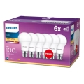 SADA 6x LED žiarovka Philips A60 B22/13W/230V 2700K
