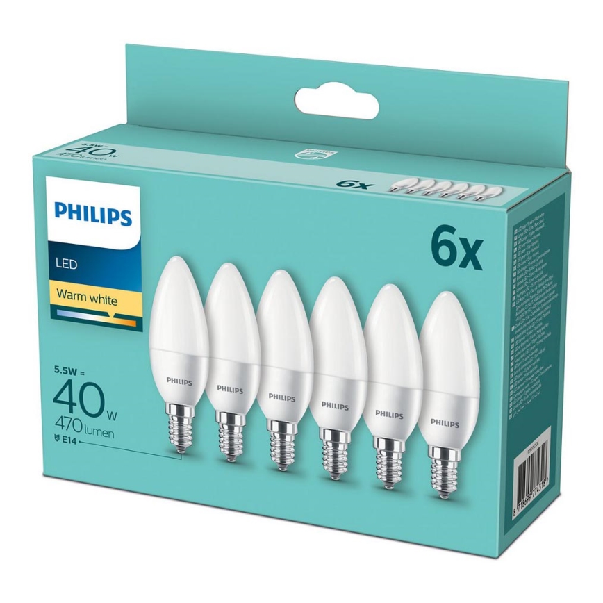 SADA 6x LED Žiarovka Philips E14/5,5W/230V 2700K