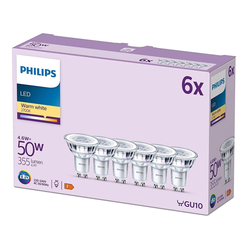 SADA 6x LED Žiarovka Philips GU10/4,6W/230V 2700K