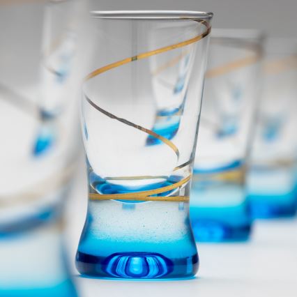 Sada 6x pohár na panáky 25 ml číra modrá