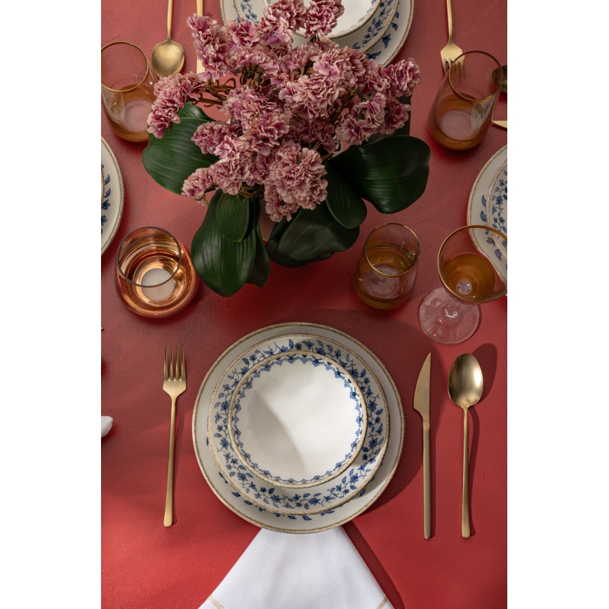 Sada jedálenského riadu 18 ks, biela/modrá, porcelán