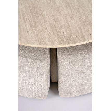 SADA Konferenčný stolík NUGAT pr. 80 cm + 4x taburet travertín/sivá