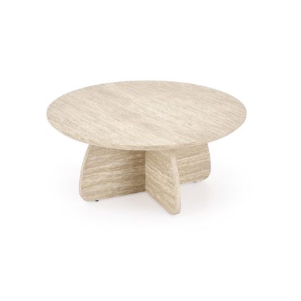 SADA Konferenčný stolík NUGAT pr. 80 cm + 4x taburet travertín/sivá