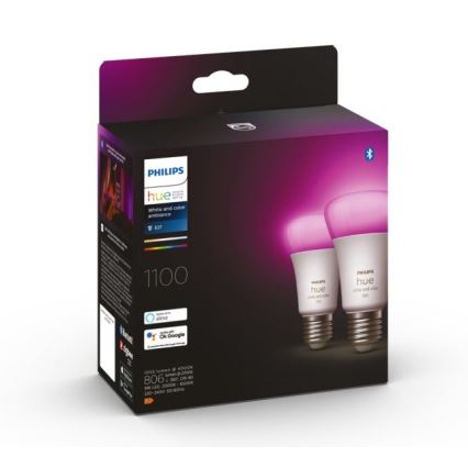 SADA - LED RGBW Stmievateľný pásik Philips Hue WHITE AND COLOR AMBIANCE 2m LED/20W/230V + 2x LED Stmievateľná žiarovka Philips A60 E27/9W/230V 2000-6500K