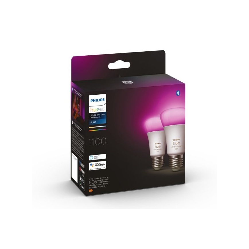 SADA - LED RGBW Stmievateľný pásik Philips Hue WHITE AND COLOR AMBIANCE 2m LED/20W/230V + 2x LED Stmievateľná žiarovka Philips A60 E27/9W/230V 2000-6500K