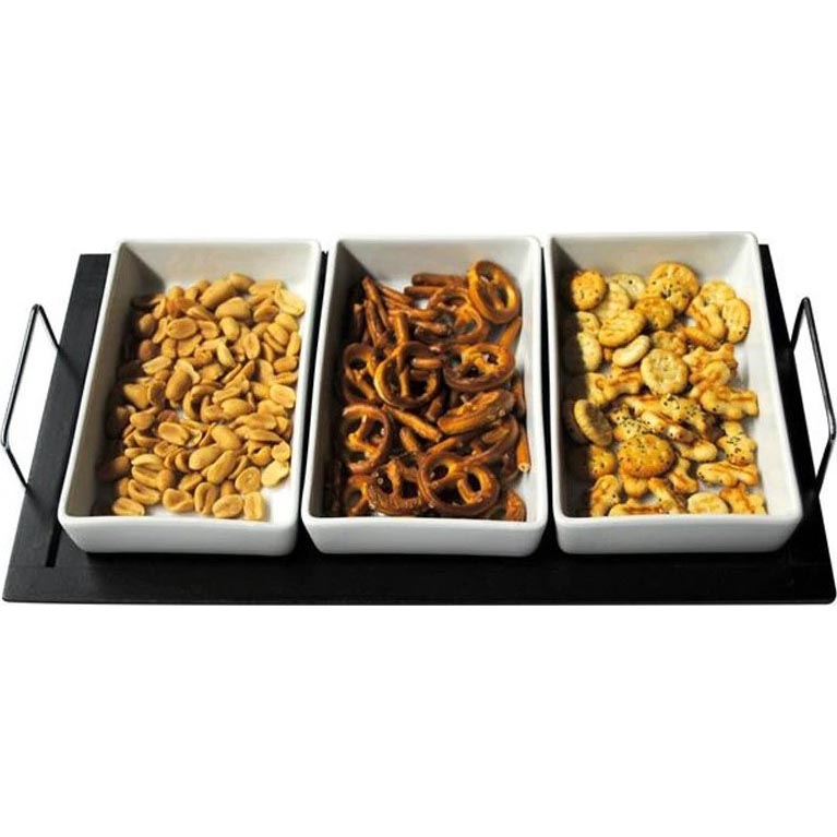 Sada misiek s podnosom TORO, 3 ks, keramika/drevo