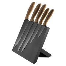 Sada nerezových nožov 5 ks s magnetickým stojanom hnedá/čierna