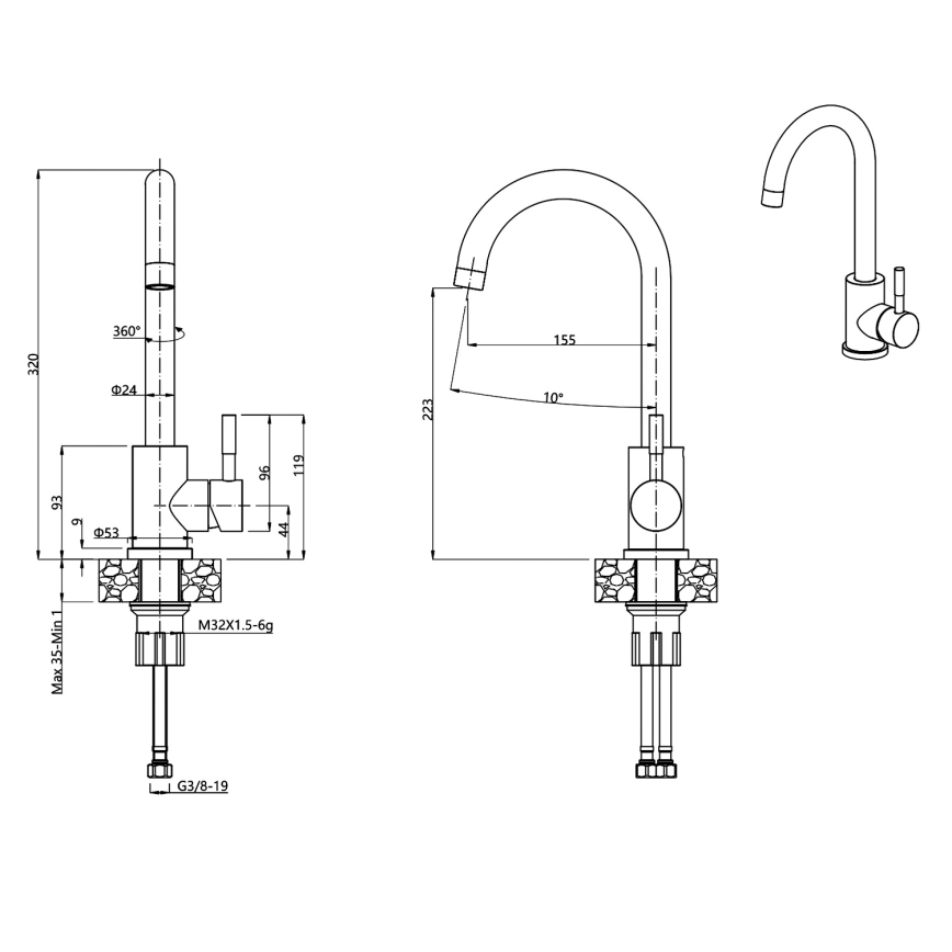 Samona - Drezová batéria 32 cm granit/béžová