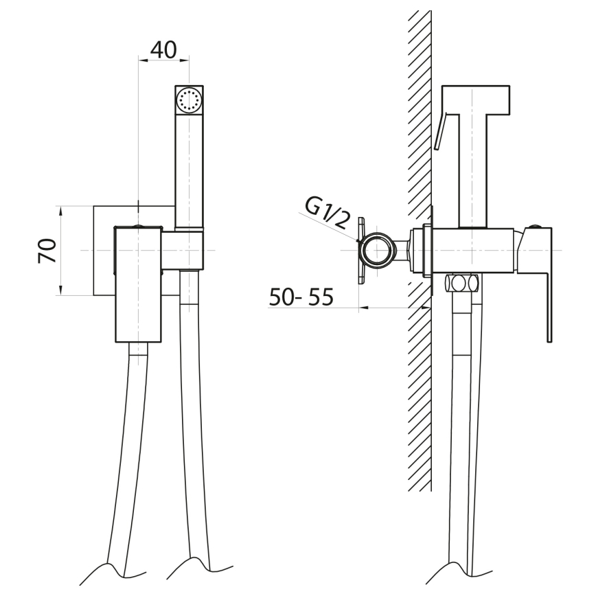 Sapho - Bidetová batéria CUBEMIX pre podomietkovú inštaláciu s ručnou sprškou, matná zlatá