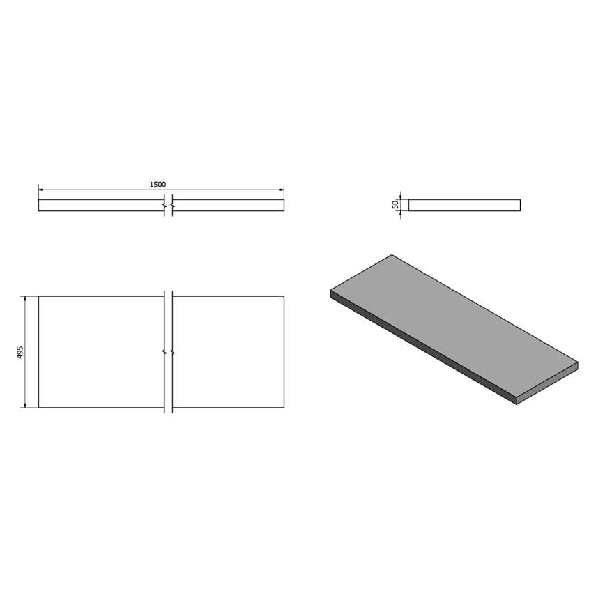 Sapho - Doska pod umývadlo AVICE 150x49,5 cm sivá/cement