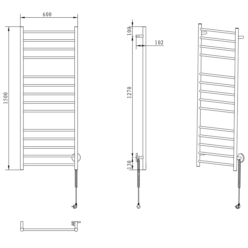 Sapho - Elektrický sušiak na uteráky REDONDO 130W/230V 150 cm lesklý chróm pravá zaokrúhlený