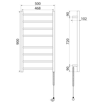 Sapho - Elektrický sušiak na uteráky REDONDO 75W/230V 90 cm lesklý chróm pravá zaokrúhlený