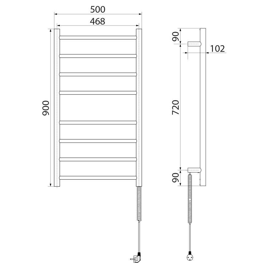 Sapho - Elektrický sušiak na uteráky REDONDO 75W/230V 90 cm lesklý chróm pravá zaokrúhlený