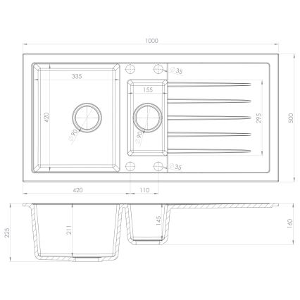 Sapho - Kuchynský drez 100x50 cm granit/béžový