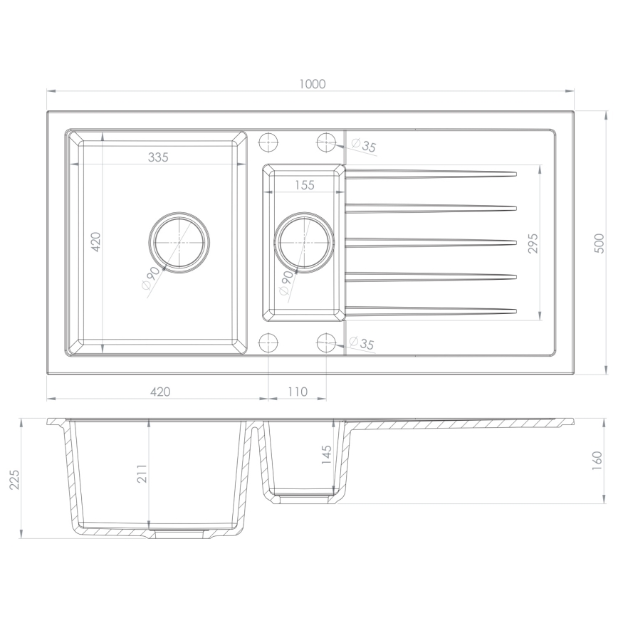 Sapho - Kuchynský drez 100x50 cm granit/čierna