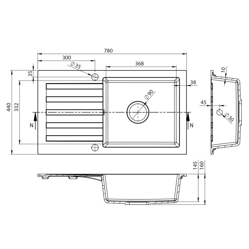 Sapho - Kuchynský drez 78x44 cm granit/biela