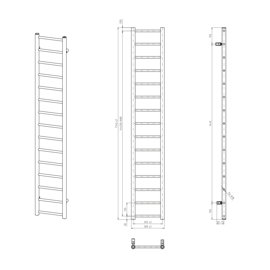 Sapho - Kúpeľňový radiátor DINA 335W 30x174 cm biely
