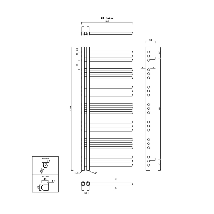 Sapho - Kúpeľňový radiátor DORLION 378W/230V 50x120 cm lesklý chróm