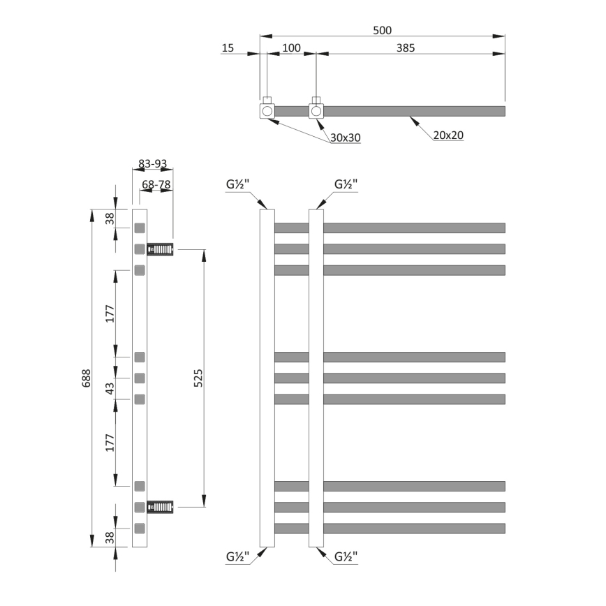 Sapho - Kúpeľňový radiátor MAGDALENA 241W/230V 50x69 cm lesklý chróm