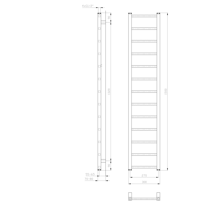Sapho - Kúpeľňový radiátor METRO LIGHT 276W 30x150 cm biely