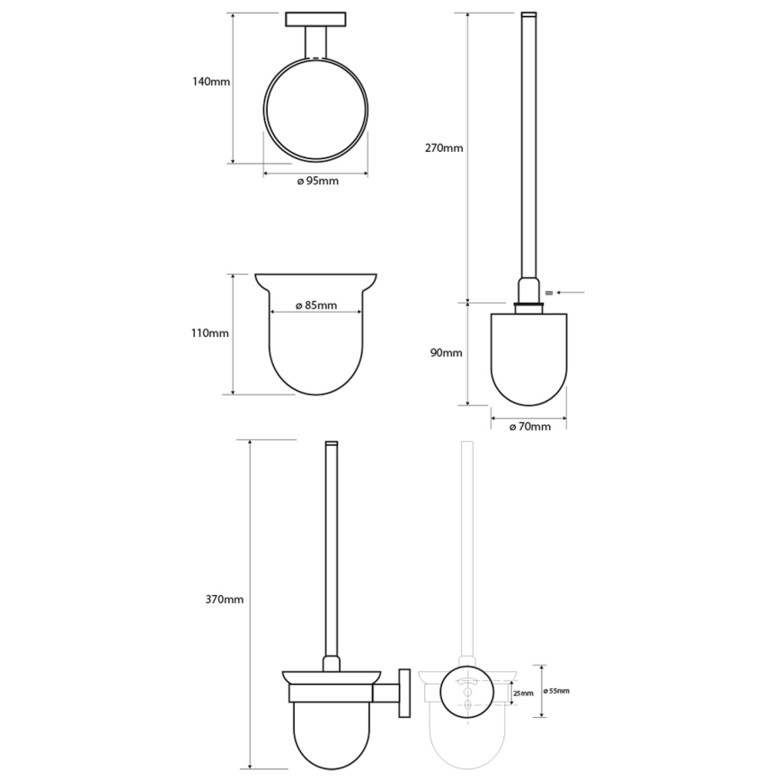 Sapho - Nástenná WC kefa X-ROUND mliečne sklo/biela