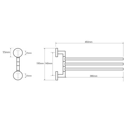 Sapho - Nástenný otočný vešiak na uteráky X-ROUND 19,5x45 cm lesklý chróm