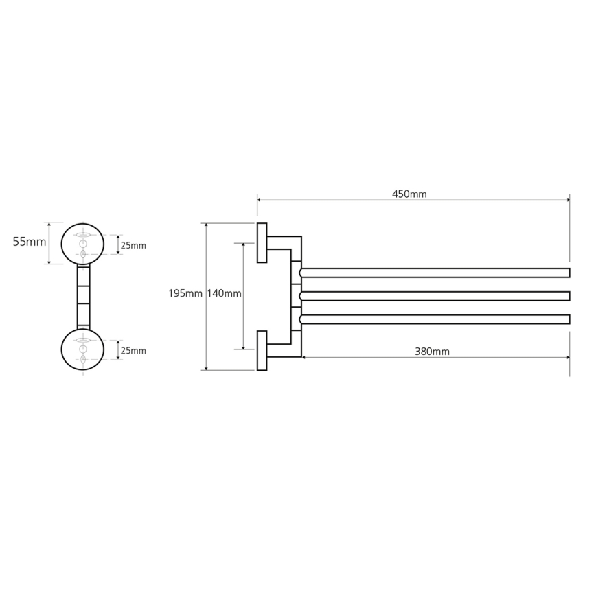 Sapho - Nástenný otočný vešiak na uteráky X-ROUND 19,5x45 cm lesklý chróm