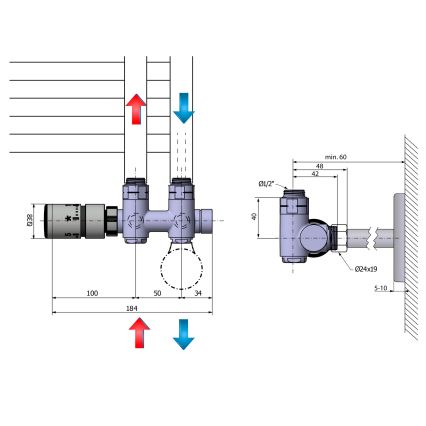 Sapho - Pripojovacia termostatická sada pre stredové pripojenie TWIN COMBI ľavá/lesklý chróm