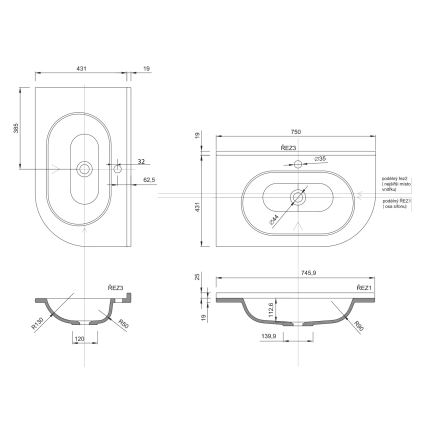 Sapho - Rohové zapustené umývadlo PULSE 75x43 cm mramor/biela