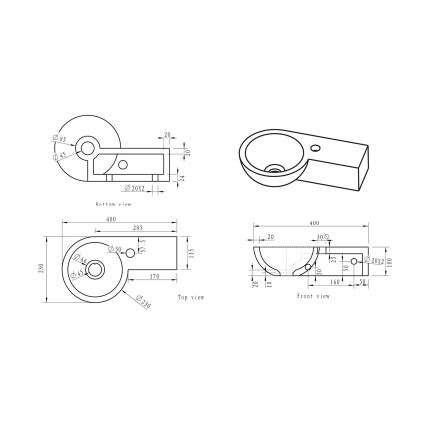 Sapho - Rohové závesné umývadlo BLOK 40x23 cm pravé/antracit