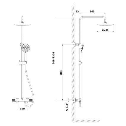 Sapho - Sprchová súprava SOLARIS s batériou, matná čierna
