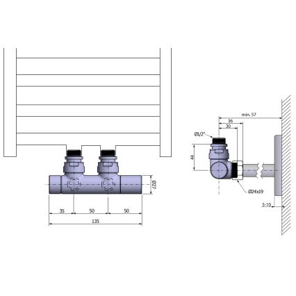Sapho - Súprava ventilov pre stredové pripojenie TWIN, matná čierna