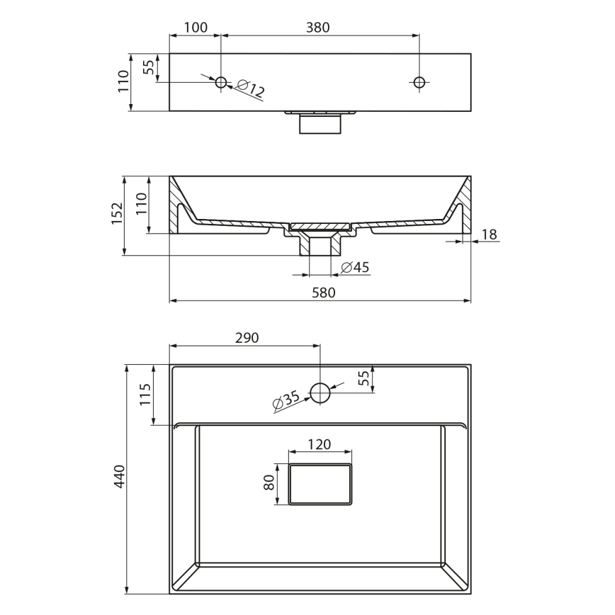 Sapho - Umývadlo na dosku GODIVA 58x44 cm mramor/biela