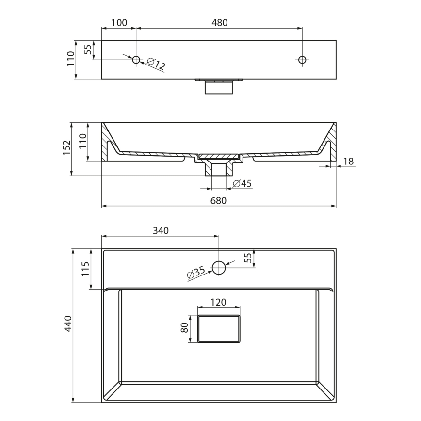 Sapho - Umývadlo na dosku GODIVA 68x44 cm mramor/biela