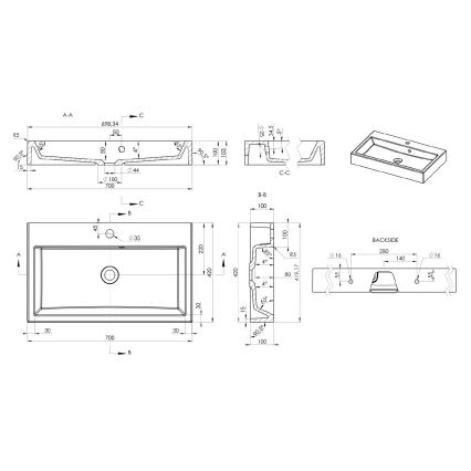 Sapho - Umývadlo na dosku ORINOKO 70x42 cm mramor/biela