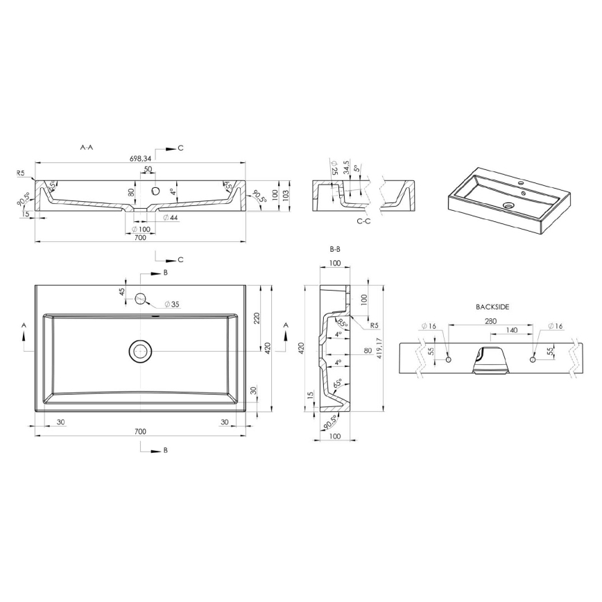 Sapho - Umývadlo na dosku ORINOKO 70x42 cm mramor/biela