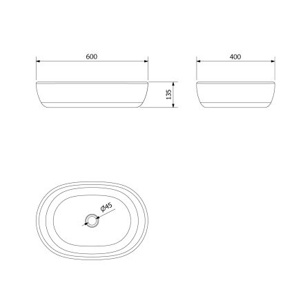 Sapho - Umývadlo na dosku PRIORI 60x40 cm keramika/čierna/modrá