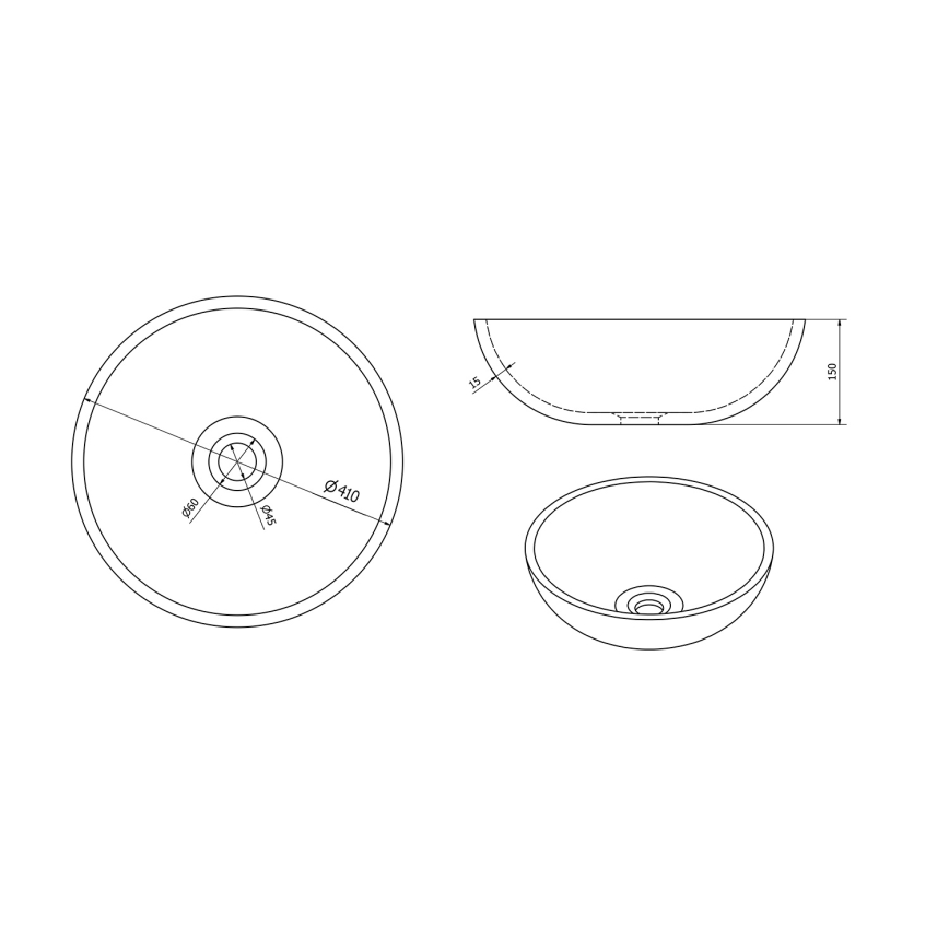 Sapho - Umývadlo na dosku PRIORI pr. 41 cm keramika/hnedá