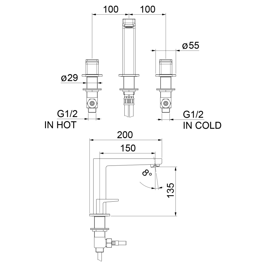 Sapho - Umývadlová batéria 3-otvorová TURSI lesklý chróm