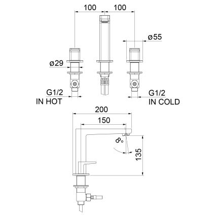 Sapho - Umývadlová batéria 3-otvorová TURSI matná čierna