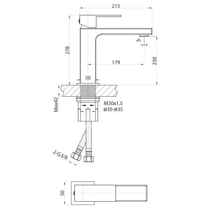 Sapho - Umývadlová batéria CUBEMIX 27,8 cm matná čierna