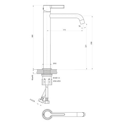 Sapho - Umývadlová batéria ICONIC 30,9 cm matná čierna