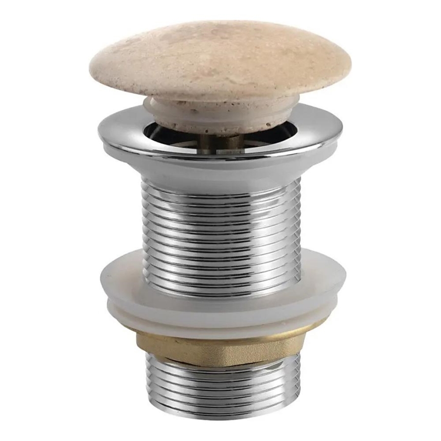 Sapho - Umývadlová výpusť Click-Clack BLOK pr. 6,7 cm travertín/lesklý chróm