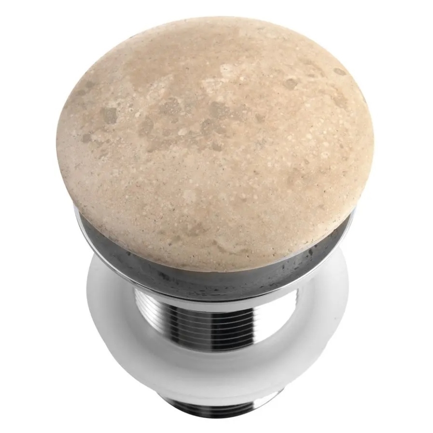 Sapho - Umývadlová výpusť Click-Clack BLOK pr. 6,7 cm travertín/lesklý chróm