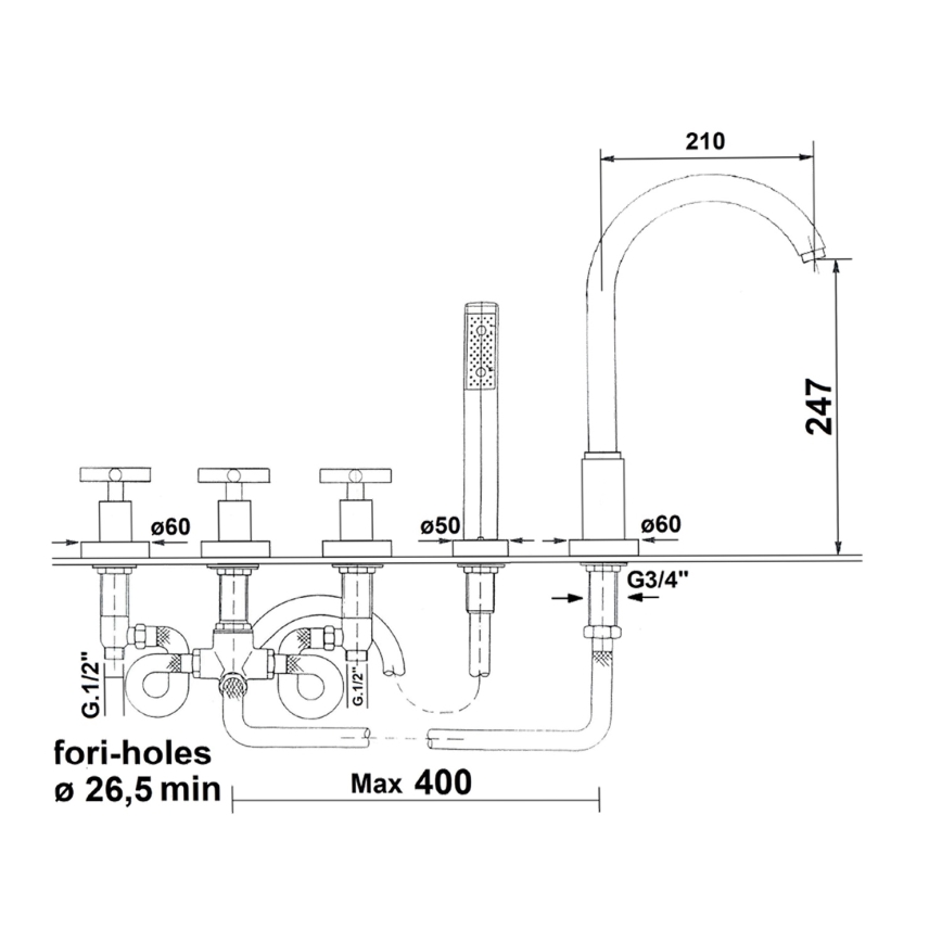 Sapho - Vaňová batéria 5-otvorová AXIA lesklý chróm