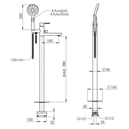 Sapho - Vaňová súprava s batériou PAX v lesklom chróme